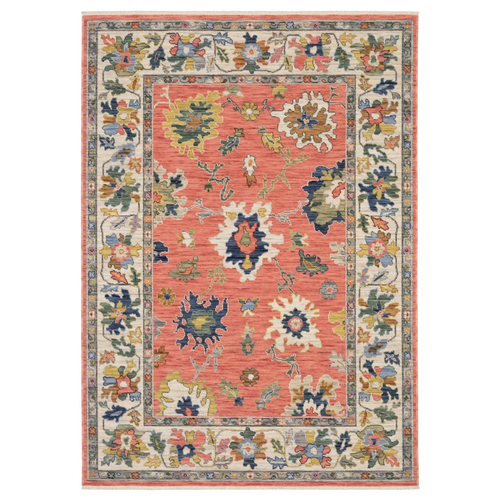 3' X 5' Salmon Blue And Yellow Oriental Area Rug With Fringe