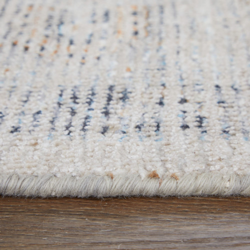 10' X 14' Ivory Blue and Orange Oriental Hand Woven Distressed Area Rug With Fringe