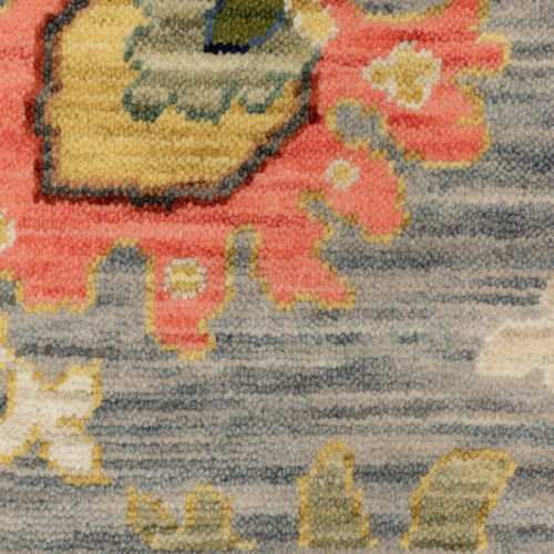 8' X 11' Gray Salmon And Yellow Oriental Area Rug With Fringe