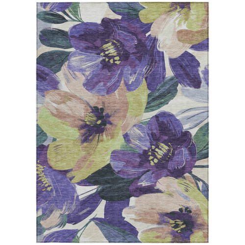 5' X 8' Purple And Lavender Floral Washable Indoor Outdoor Area Rug