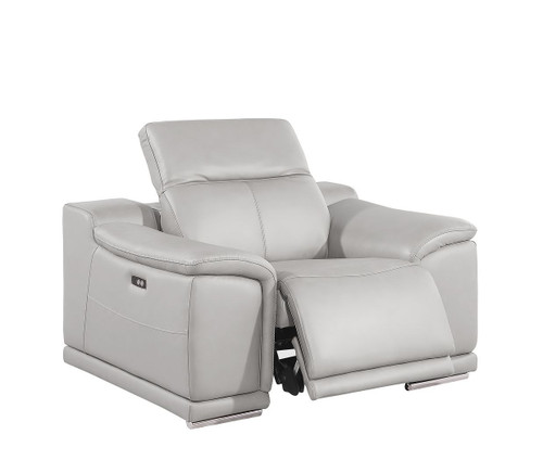 Three Piece Ash Gray Genuine Leather Five Person Seating Set