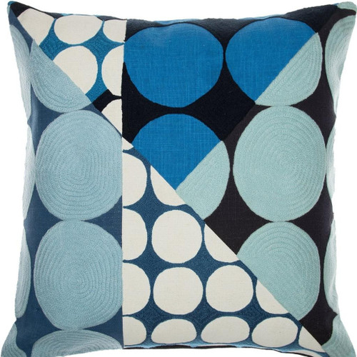 24" Blue And Ivory Geometric Cotton Throw Pillow Cover