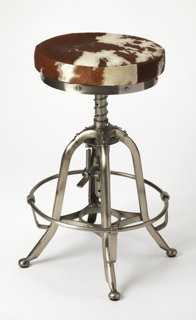 Brown And White and Silver Iron Backless Swivel Bar Chair