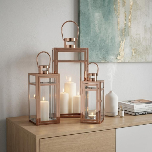 Set of Three Gold Glass Floor Candelabra Candle Holders