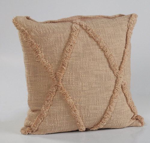 Set of Four 18" Tan Diamond Cotton Throw Pillow Covers with Tufts