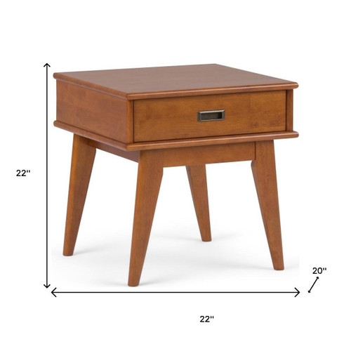 22" Natural Brown Solid Wood End Table With Drawer
