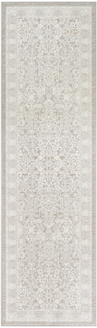 8' Ivory And Silver Floral Distressed Non Skid Runner Rug