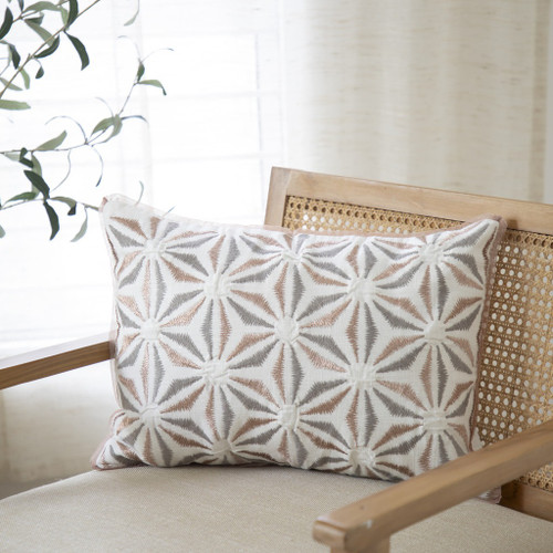 14" X 20" Gray And Brown Lumbar Geometric Cotton Throw Pillow Cover