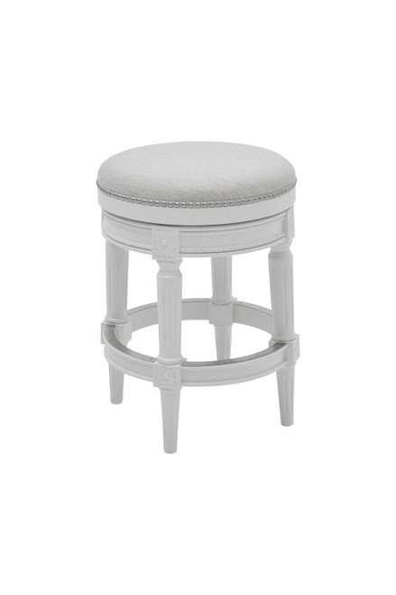 26" White Solid Wood and Fabric Backless Counter Height Swivel Bar Chair