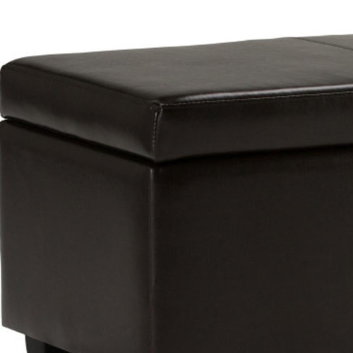48" Brown Faux Leather and Solid Wood Upholstered Storage Bench With Flip Top
