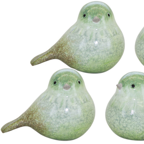 Set of Four 3" Green Resin Bird Figurine Tabletop Sculpture