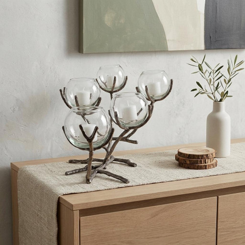 9" Silver Metal Tabletop Candelabra Candle Holder