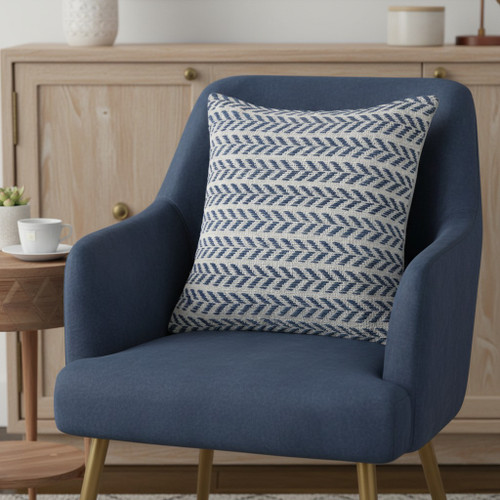 18" Blue And White Beach Chevron Cotton Throw Pillow Cover