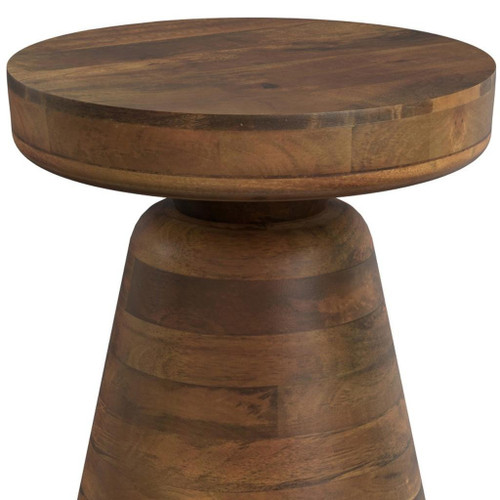 18" Distressed Walnut Distressed Solid Wood Round Pedestal End Table