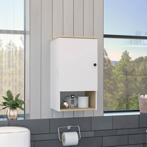 16" Natural Wood Floating Single Door Bathroom Vanity And Medicine Cabinet