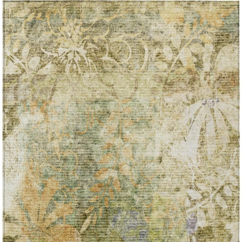 10' X 14' Brown And Ivory Floral Washable Indoor Outdoor Area Rug