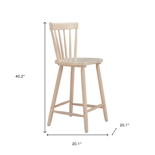 Set of Two Natural Solid Wood Low Back Bar Chairs