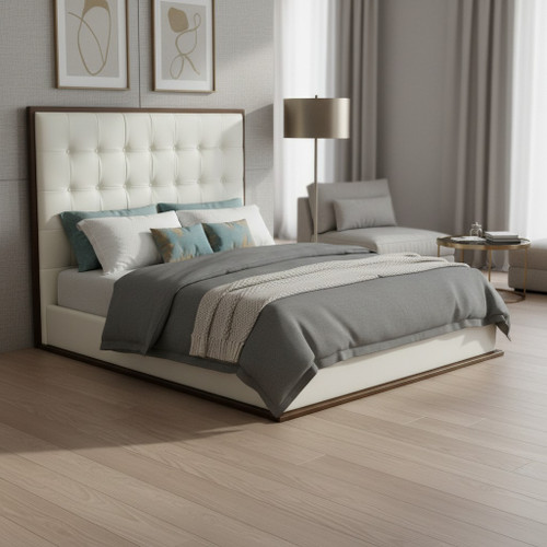 White And Tufted Faux Leather King Bed Frame