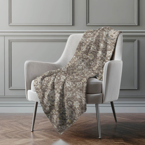 50" X 70" Chocolate And Ivory Floral Polyester Woven Plush Throw Blanket