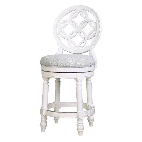 Gray and White Fabric and Solid Wood Counter Height Swivel Bar Chair