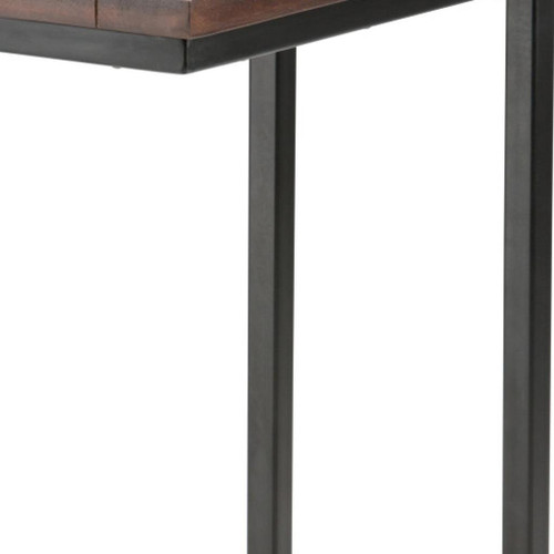 24" Powder Coated Dark Brown and Black Solid Wood and Iron End Table