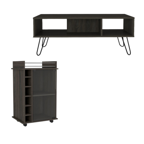 Set of Two Espresso and Black Wood and Metal Furniture Set