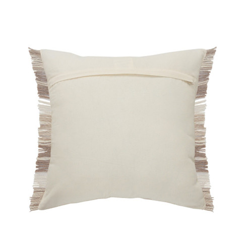 20" Beige And Ivory Striped Cotton Throw Pillow Cover with Fringe