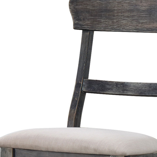 Set of Two Light Brown and Gray Linen Slat Back Dining Side Chairs