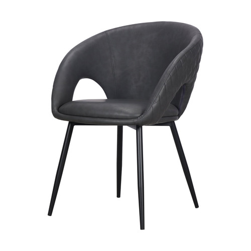 Set of Two Dark Gray Faux Leather Dining Arm Chairs