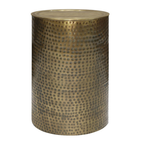 21" Hammered Antiqued Gold Distressed Iron Round Drum End Table