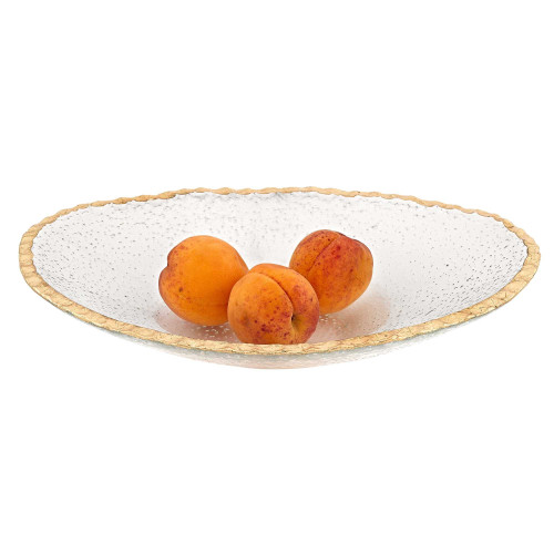 8" Clear And Gold Glass Scalloped Edge Oval Serving Bowl