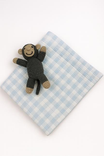 28" X 36" Blue And White Cotton Gingham Baby Blanket