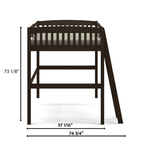 Brown Slat Solid Wood Full Double Loft Bed
