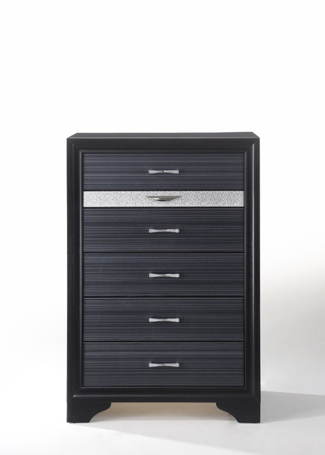 34" Black Solid Wood Six Drawer Chest