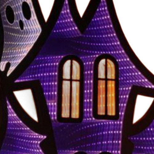 24" Black Orange And Purple Acrylic House Halloween Ghost Tabletop Sign with LED