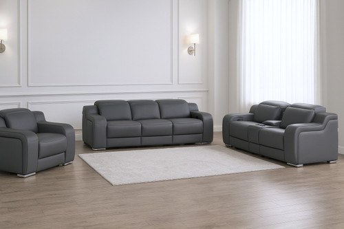 Three Piece Dark Gray Leather Six Person Seating Set