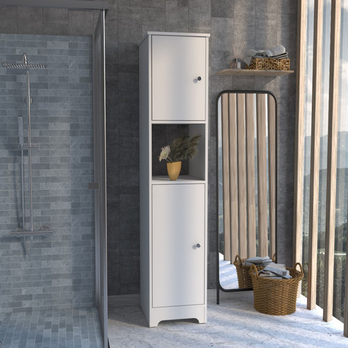 14" White Wood Double Door Linen Cabinet