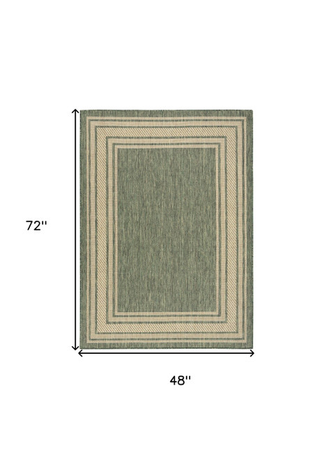 4' X 6' Green Geometric Indoor Outdoor Area Rug
