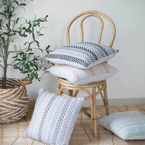 18" Gray And White Beach Chevron Cotton Throw Pillow Cover