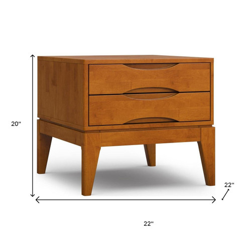 20" Natural Brown Wood Square End Table With Two Drawers