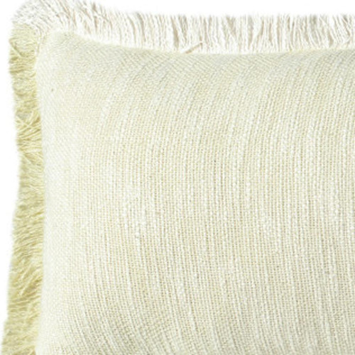 14" X 36" White And Yellow Lumbar Cotton Throw Pillow Cover with Fringe