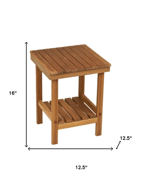 16" X 13" Brown Teak Square Shower Bench With Shelf