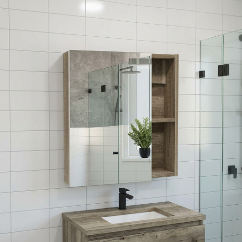 18" Natural Wood Floating Single Door Bathroom Vanity And Medicine Cabinet With Mirror