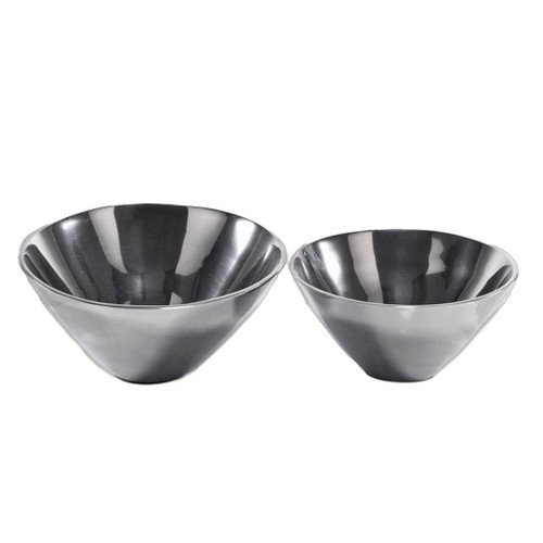 Set of Two Silver Aluminum Round Centerpiece Bowls