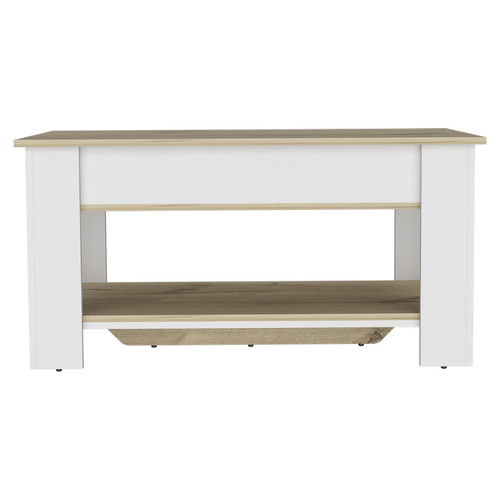 40" Oak and White Wood Storage Bench With Flip Top