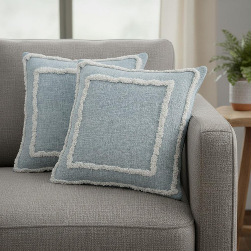 Set of Two 20" Blue And White Geometric Cotton Throw Pillows