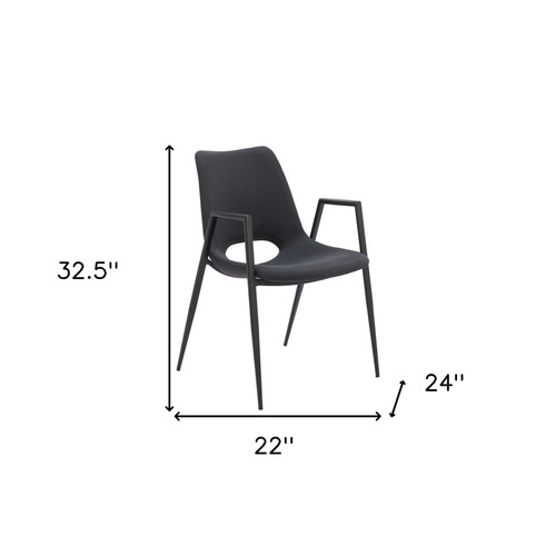 Set of Two Black Faux Leather Open Back Dining Arm Chairs
