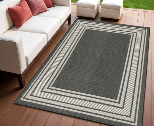 4' X 6' Black Geometric Indoor Outdoor Area Rug