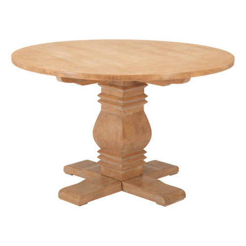 48" Brown Solid Wood Pedestal Base Round Top Dining Table