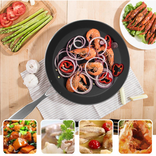 13" Black And Silver Stainless Steel Frying Pan